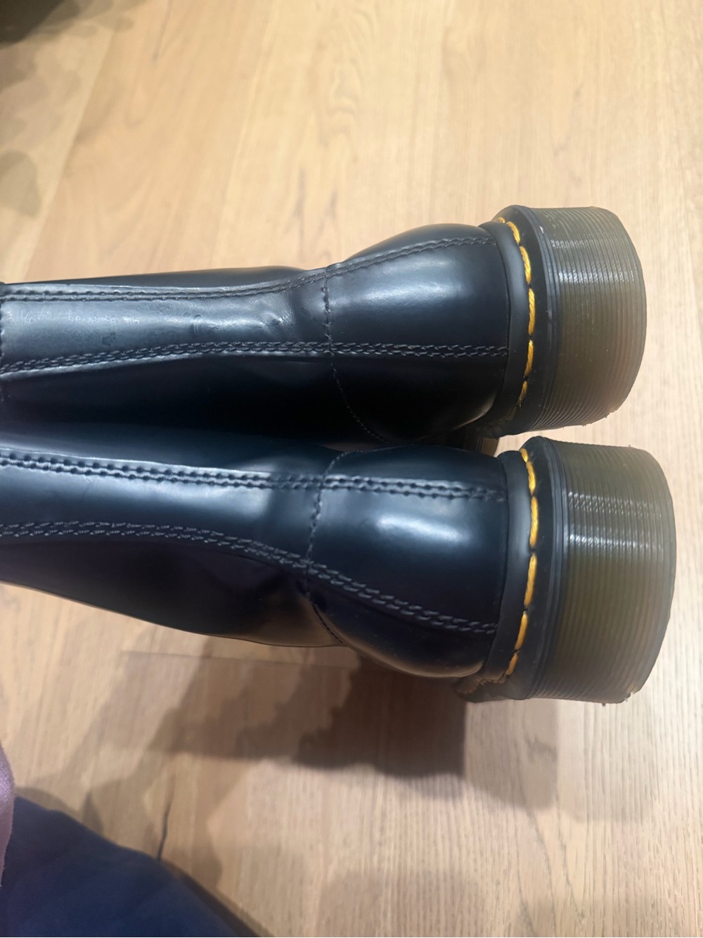 Dr. Martens Black Leather Lace-Up Platform Boots with Yellow Stitching - Picture 5 of 7